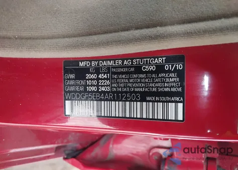 2010 Mercedes-Benz C 300 Sport from USA, damaged, VIN WDDGF5EB4AR112503